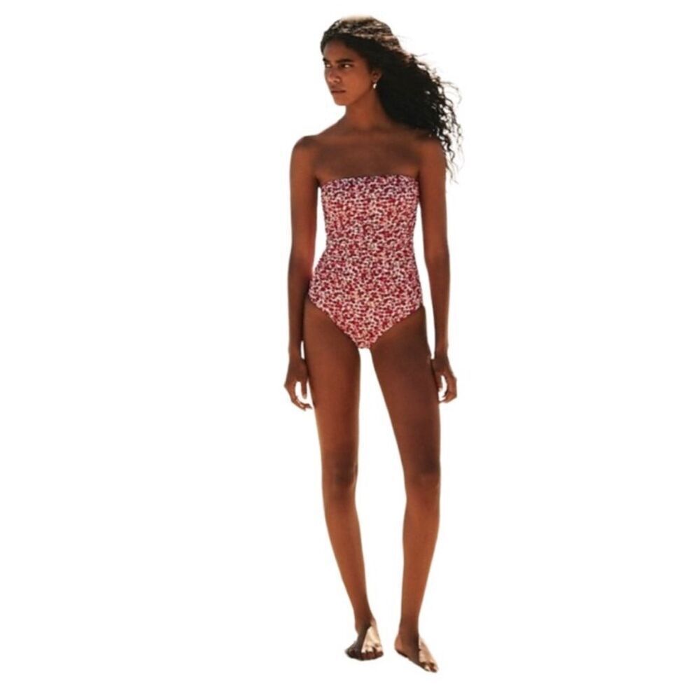 J Crew red & green floral ruched halter 16 one piece swimsuit